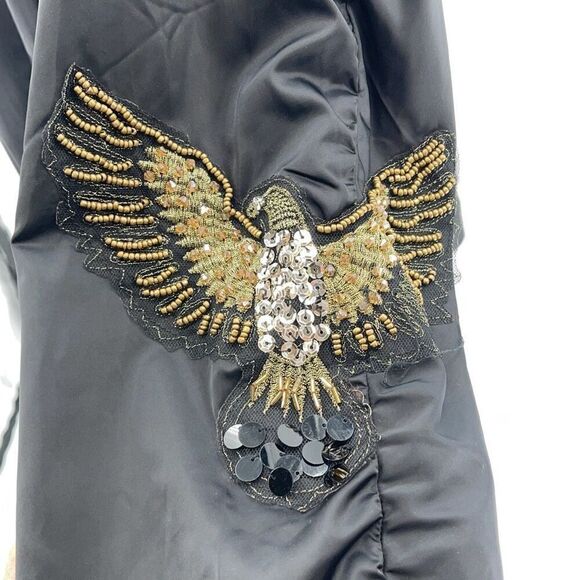 NU Denmark‎ Womens Sequined Eagle Full-Zip Bomber Jacket Black Large - Picture 6 of 14